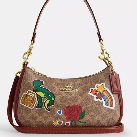 🌹Coach Teri Shoulder Bag In Signature Canvas With Sticker Print